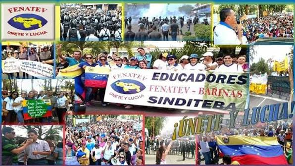 Educadores y representantes de FENATEV durante una movilización