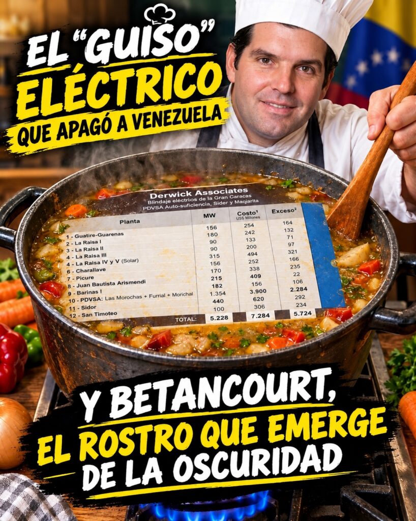 Imagen editorial sobre el guiso eléctrico y la crisis del sistema eléctrico venezolano.
